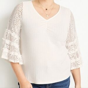 Maurices Western Country Boho XXL white lace bell sleeve V neck top